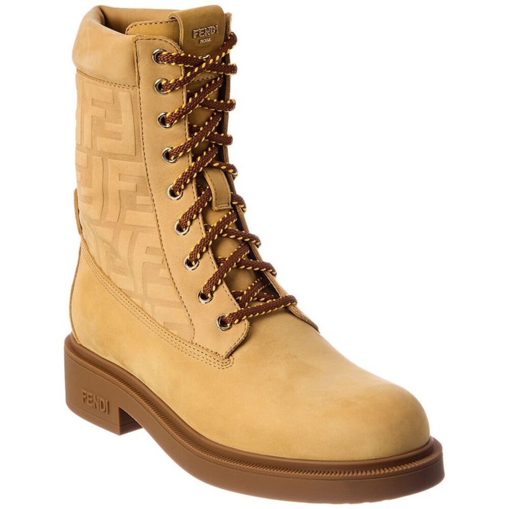 Fendi Filo Leather Combat Boot, Brown
